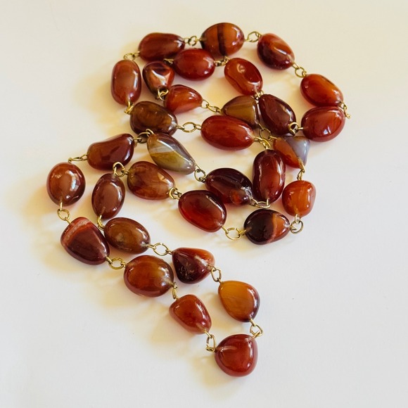 VTG Orange Carnelian stone Necklace natural chunk beads BOHO Hippie Strand 36" - Picture 1 of 7